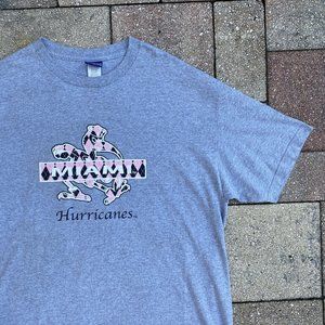 Champs Sports MIAMI HURRICANES Pink Logo Grey T Shirt Size Large Vintage Style
